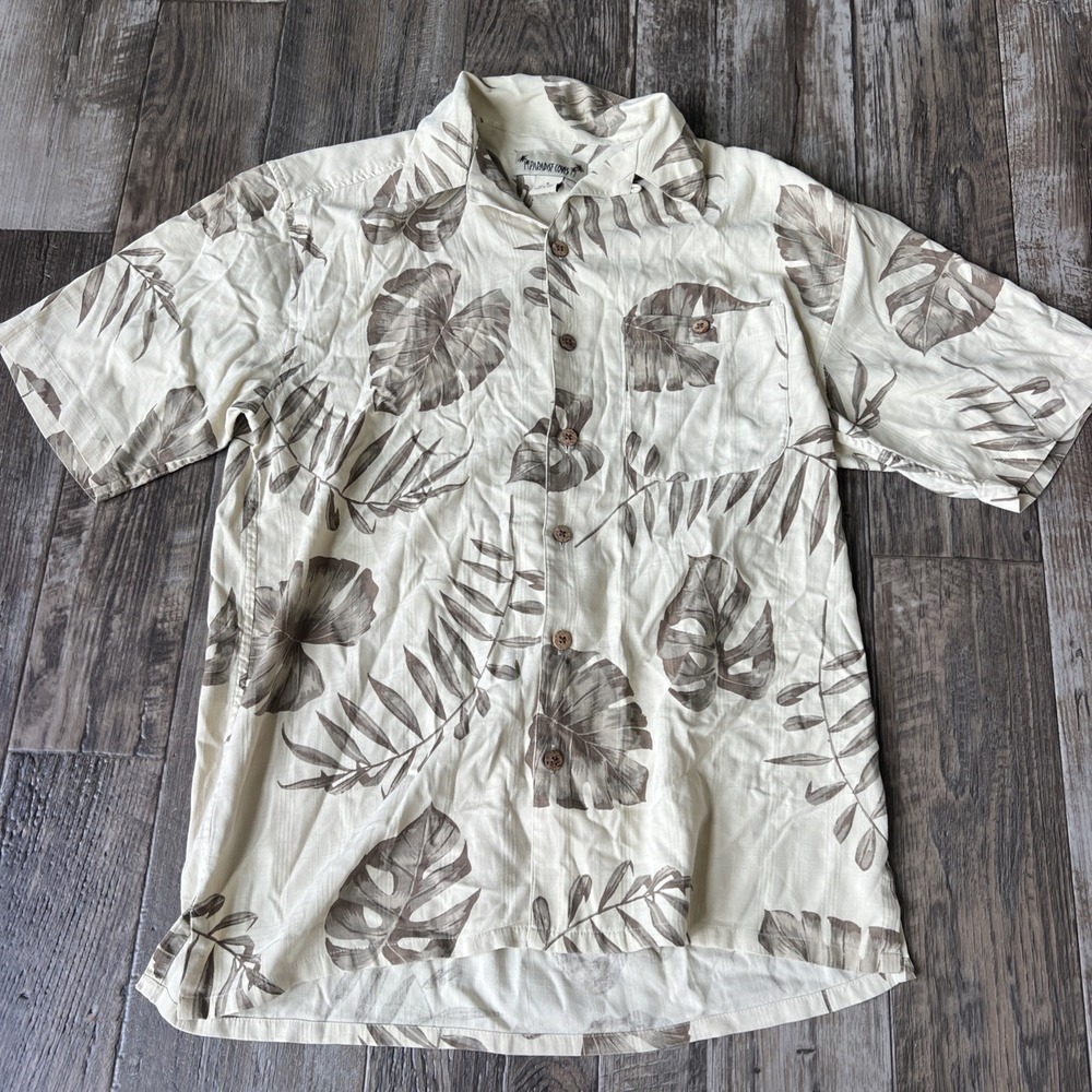 Paradise Coves Mens Camp Shirt Orang Button-up Short Sleeve 100% Silk Size Small